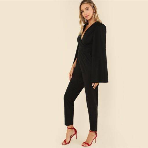 Women’s Black Elegant Cloak Sleeve Jumpsuit Dresses & Jumpsuits FASHION & STYLE cb5feb1b7314637725a2e7: Black