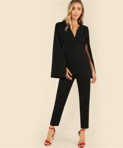 Women’s Black Elegant Cloak Sleeve Jumpsuit Dresses & Jumpsuits FASHION & STYLE cb5feb1b7314637725a2e7: Black 