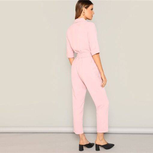 Women’s Office Style Pink Belted Jumpsuit Dresses & Jumpsuits FASHION & STYLE cb5feb1b7314637725a2e7: Pink