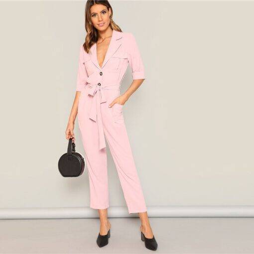 Women’s Office Style Pink Belted Jumpsuit Dresses & Jumpsuits FASHION & STYLE cb5feb1b7314637725a2e7: Pink