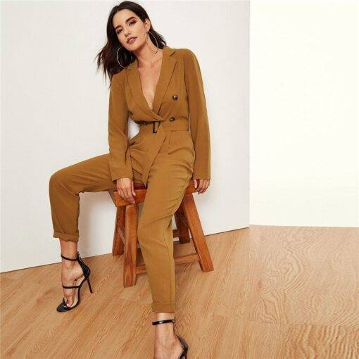 Women’s Mustard Color High Waist Jumpsuit Dresses & Jumpsuits FASHION & STYLE cb5feb1b7314637725a2e7: Brown