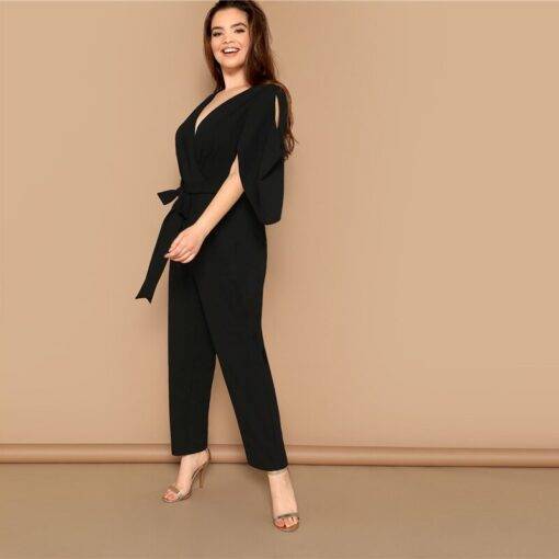 Women’s Plus Size Cape Sleeved Jumpsuit Dresses & Jumpsuits FASHION & STYLE cb5feb1b7314637725a2e7: Black