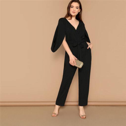 Women’s Plus Size Cape Sleeved Jumpsuit Dresses & Jumpsuits FASHION & STYLE cb5feb1b7314637725a2e7: Black