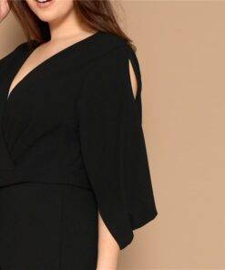 Women’s Plus Size Cape Sleeved Jumpsuit Dresses & Jumpsuits FASHION & STYLE cb5feb1b7314637725a2e7: Black 