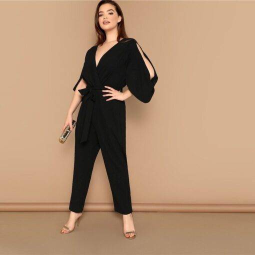 Women’s Plus Size Cape Sleeved Jumpsuit Dresses & Jumpsuits FASHION & STYLE cb5feb1b7314637725a2e7: Black