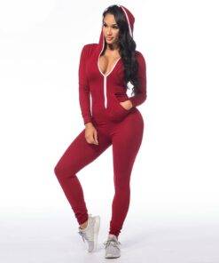Cute Casual Hooded Bodycon Cotton Women’s Jumpsuit Dresses & Jumpsuits FASHION & STYLE cb5feb1b7314637725a2e7: Black|Khaki|Red 