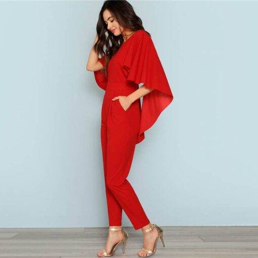 Women’s Cloak Sleeve Red Backless Jumpsuit Dresses & Jumpsuits FASHION & STYLE cb5feb1b7314637725a2e7: Red