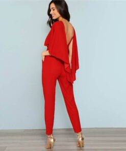 Women’s Cloak Sleeve Red Backless Jumpsuit Dresses & Jumpsuits FASHION & STYLE cb5feb1b7314637725a2e7: Red