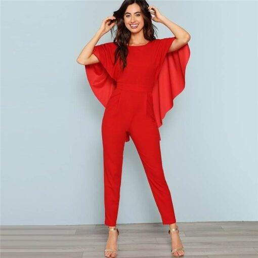 Women’s Cloak Sleeve Red Backless Jumpsuit Dresses & Jumpsuits FASHION & STYLE cb5feb1b7314637725a2e7: Red