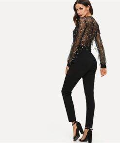 Women’s Black Sequined Embellished Jumpsuit Dresses & Jumpsuits FASHION & STYLE cb5feb1b7314637725a2e7: Black 