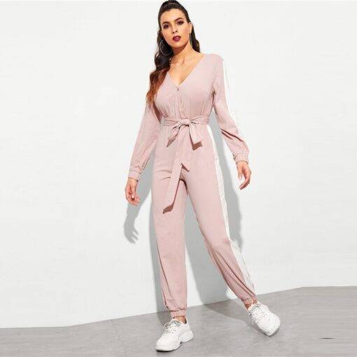 Women’s Sport Style Striped Design Pink Jumpsuit Dresses & Jumpsuits FASHION & STYLE cb5feb1b7314637725a2e7: Pink