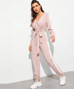 Women’s Sport Style Striped Design Pink Jumpsuit Dresses & Jumpsuits FASHION & STYLE cb5feb1b7314637725a2e7: Pink 