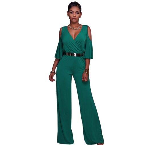 Women’s Ruffled V-Neck Jumpsuit Dresses & Jumpsuits FASHION & STYLE cb5feb1b7314637725a2e7: Blue|Green|Red