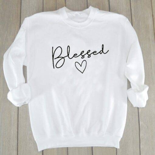 Women’s Blessed Printed Sweatshirt FASHION & STYLE Sweaters & Sweatshirts cb5feb1b7314637725a2e7: Black|Gray|Pink|White|Yellow