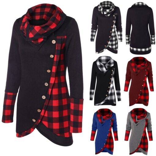 Women’s Tartan Turtleneck Pullover FASHION & STYLE Sweaters & Sweatshirts cb5feb1b7314637725a2e7: Black / White 2|Black Red|Black White|Blue Red|Grey Red|Wine Red