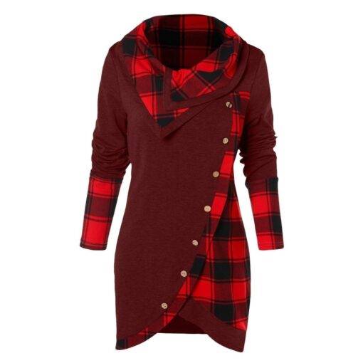 Women’s Tartan Turtleneck Pullover FASHION & STYLE Sweaters & Sweatshirts cb5feb1b7314637725a2e7: Black / White 2|Black Red|Black White|Blue Red|Grey Red|Wine Red