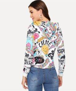 Women’s White Printed Hoodie FASHION & STYLE Sweaters & Sweatshirts cb5feb1b7314637725a2e7: Multi 