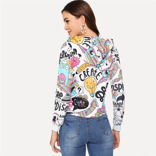 Women’s White Printed Hoodie FASHION & STYLE Sweaters & Sweatshirts cb5feb1b7314637725a2e7: Multi