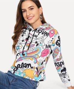 Women’s White Printed Hoodie FASHION & STYLE Sweaters & Sweatshirts cb5feb1b7314637725a2e7: Multi 