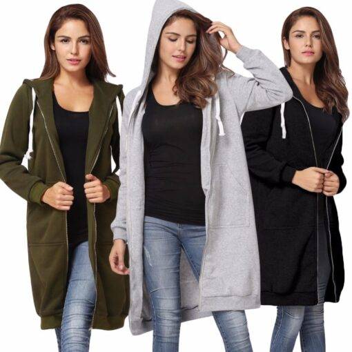 Women’s Winter Long Hoodie FASHION & STYLE Sweaters & Sweatshirts cb5feb1b7314637725a2e7: Army Green|Black|Gray