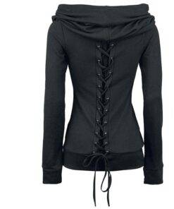 Women’s Lace Up Zip Hoodie FASHION & STYLE Sweaters & Sweatshirts cb5feb1b7314637725a2e7: Black 