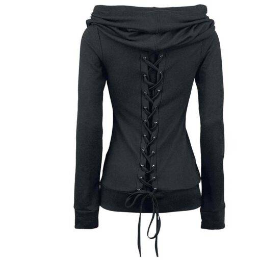 Women’s Lace Up Zip Hoodie FASHION & STYLE Sweaters & Sweatshirts cb5feb1b7314637725a2e7: Black