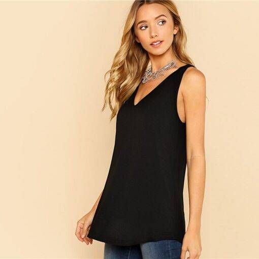 Women’s Asymmetrical Design V Neck Top Camisoles & Thermals FASHION & STYLE cb5feb1b7314637725a2e7: Black