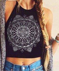 Fashion Summer Mandala Themed Cotton Women’s Crop Top Camisoles & Thermals FASHION & STYLE cb5feb1b7314637725a2e7: Black|White