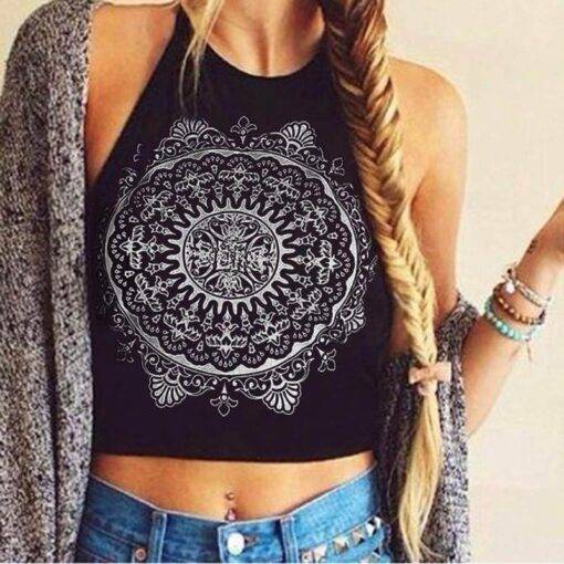 Fashion Summer Mandala Themed Cotton Women’s Crop Top Camisoles & Thermals FASHION & STYLE cb5feb1b7314637725a2e7: Black|White