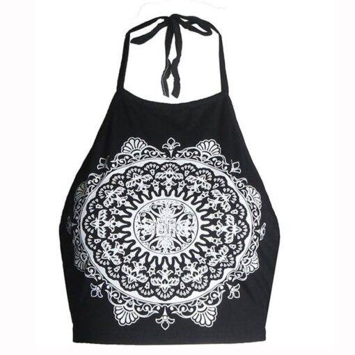 Fashion Summer Mandala Themed Cotton Women’s Crop Top Camisoles & Thermals FASHION & STYLE cb5feb1b7314637725a2e7: Black|White