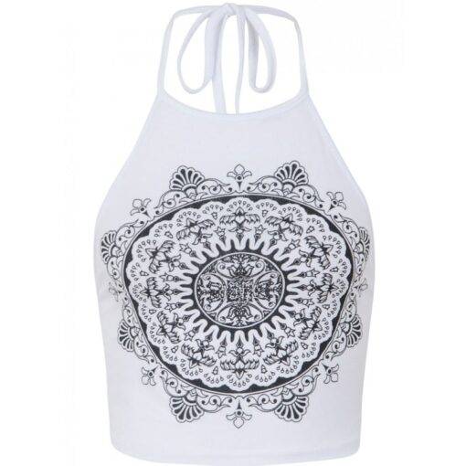 Fashion Summer Mandala Themed Cotton Women’s Crop Top Camisoles & Thermals FASHION & STYLE cb5feb1b7314637725a2e7: Black|White