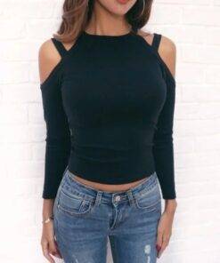 Women’s Off Shoulder Long Sleeved Top Camisoles & Thermals FASHION & STYLE cb5feb1b7314637725a2e7: Black|Grey|White