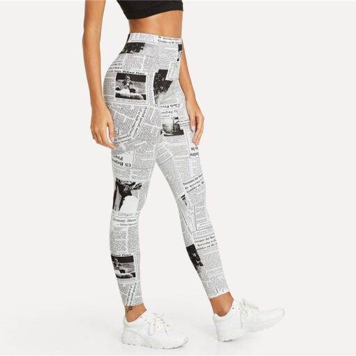 Women’s Newspaper Print White Leggings FASHION & STYLE Jeans & Jeggings cb5feb1b7314637725a2e7: White