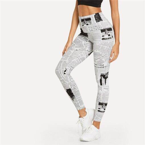 Women’s Newspaper Print White Leggings FASHION & STYLE Jeans & Jeggings cb5feb1b7314637725a2e7: White