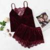 Women’s Lace Burgundy Velvet Sleepwear Set FASHION & STYLE Sleepwear cb5feb1b7314637725a2e7: Burgundy