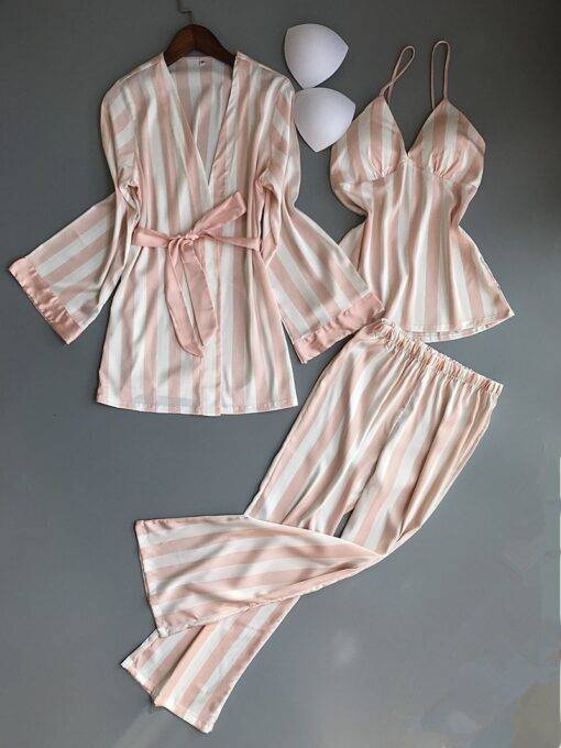 Women’s Striped Pajama 3 Pcs Set FASHION & STYLE Sleepwear cb5feb1b7314637725a2e7: Blue|Green|Pink