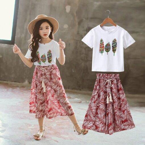 Girl’s Fashion Printed Polyester T-Shirt and Pants Children & Baby Fashion FASHION & STYLE cb5feb1b7314637725a2e7: Green|Red