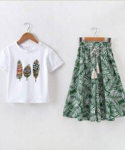 Girl’s Fashion Printed Polyester T-Shirt and Pants Children & Baby Fashion FASHION & STYLE cb5feb1b7314637725a2e7: Green|Red 