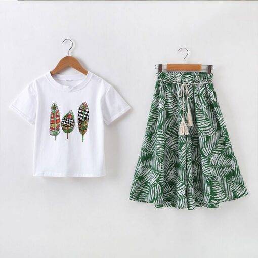 Girl’s Fashion Printed Polyester T-Shirt and Pants Children & Baby Fashion FASHION & STYLE cb5feb1b7314637725a2e7: Green|Red