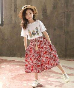 Girl’s Fashion Printed Polyester T-Shirt and Pants Children & Baby Fashion FASHION & STYLE cb5feb1b7314637725a2e7: Green|Red 