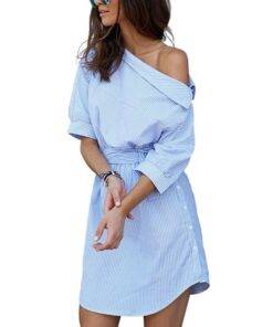 Women’s Blue Striped Shirt Dress Dresses & Jumpsuits FASHION & STYLE cb5feb1b7314637725a2e7: Blue 