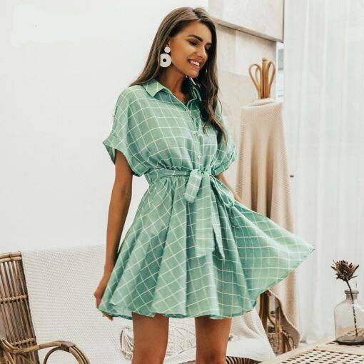 Cotton Light Green Plaid Dress Dresses & Jumpsuits FASHION & STYLE 6f6cb72d544962fa333e2e: L|M|S