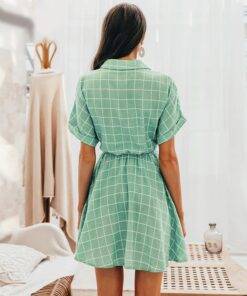 Cotton Light Green Plaid Dress Dresses & Jumpsuits FASHION & STYLE 6f6cb72d544962fa333e2e: L|M|S 