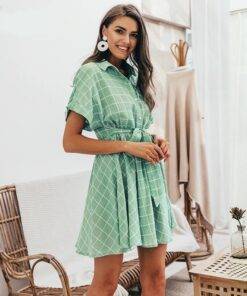 Cotton Light Green Plaid Dress Dresses & Jumpsuits FASHION & STYLE 6f6cb72d544962fa333e2e: L|M|S 