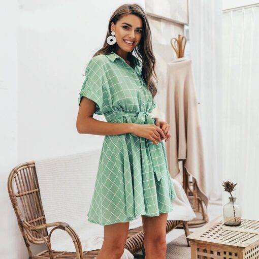 Cotton Light Green Plaid Dress Dresses & Jumpsuits FASHION & STYLE 6f6cb72d544962fa333e2e: L|M|S