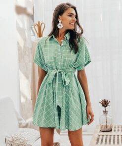 Cotton Light Green Plaid Dress Dresses & Jumpsuits FASHION & STYLE 6f6cb72d544962fa333e2e: L|M|S 