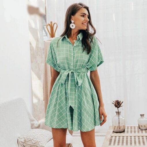 Cotton Light Green Plaid Dress Dresses & Jumpsuits FASHION & STYLE 6f6cb72d544962fa333e2e: L|M|S