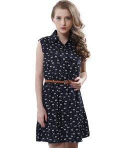 Women’s Cat Patterned Dress with Belt Dresses & Jumpsuits FASHION & STYLE 6f6cb72d544962fa333e2e: L|M|S|XL