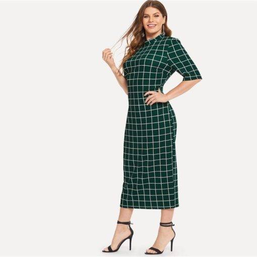 Women’s Plus Size Elegant Style Plaid Dress Dresses & Jumpsuits FASHION & STYLE cb5feb1b7314637725a2e7: Black|Green|White