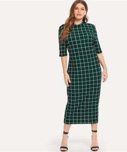 Women’s Plus Size Elegant Style Plaid Dress Dresses & Jumpsuits FASHION & STYLE cb5feb1b7314637725a2e7: Black|Green|White 